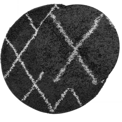 Luxury vidaXL Shaggy Rug PAMPLONA - High Pile, Modern Design, Black & Cream, Ø 200 cm - BEYRUN