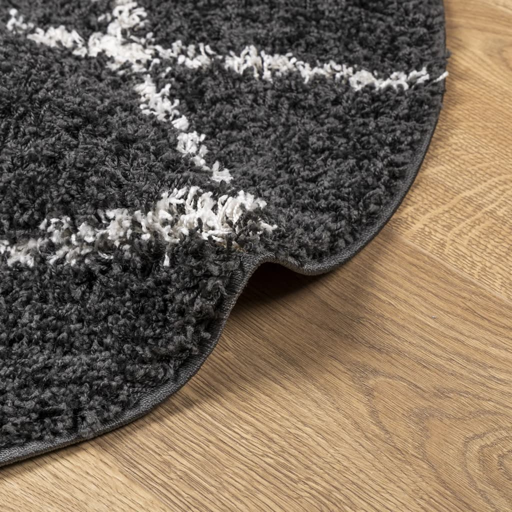 Luxury vidaXL Shaggy Rug PAMPLONA - High Pile, Modern Design, Black & Cream, Ø 200 cm - BEYRUN