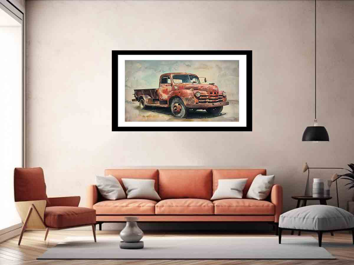 Vintage Truck Framed Print - High-Resolution Art with Radiata Pine Wood Frame | Home Decor - BEYRUN