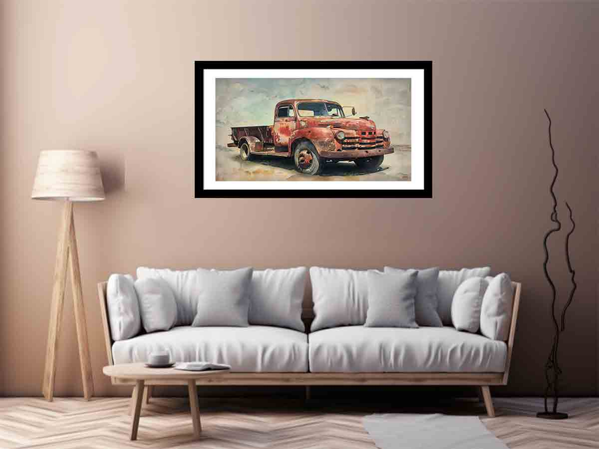 Vintage Truck Framed Print - High-Resolution Art with Radiata Pine Wood Frame | Home Decor - BEYRUN