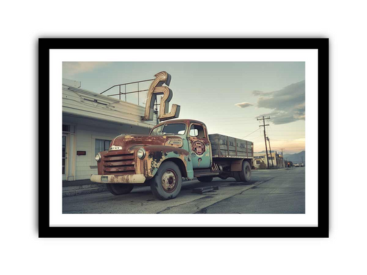 Vintage Truck Framed Print Art - High Quality Archival Print with Pine Wood Frame - BEYRUN