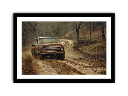 Vintage Car Mountain Road Art Print – High-Quality Archival Paper, Ready to Hang - BEYRUN