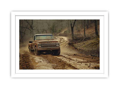 Vintage Car Mountain Road Art Print – High-Quality Archival Paper, Ready to Hang - BEYRUN