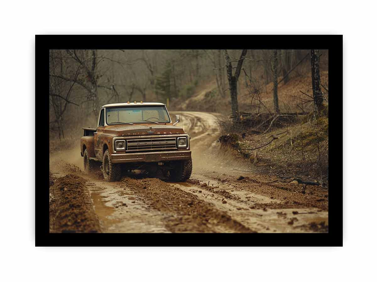 Vintage Car Mountain Road Art Print – High-Quality Archival Paper, Ready to Hang - BEYRUN