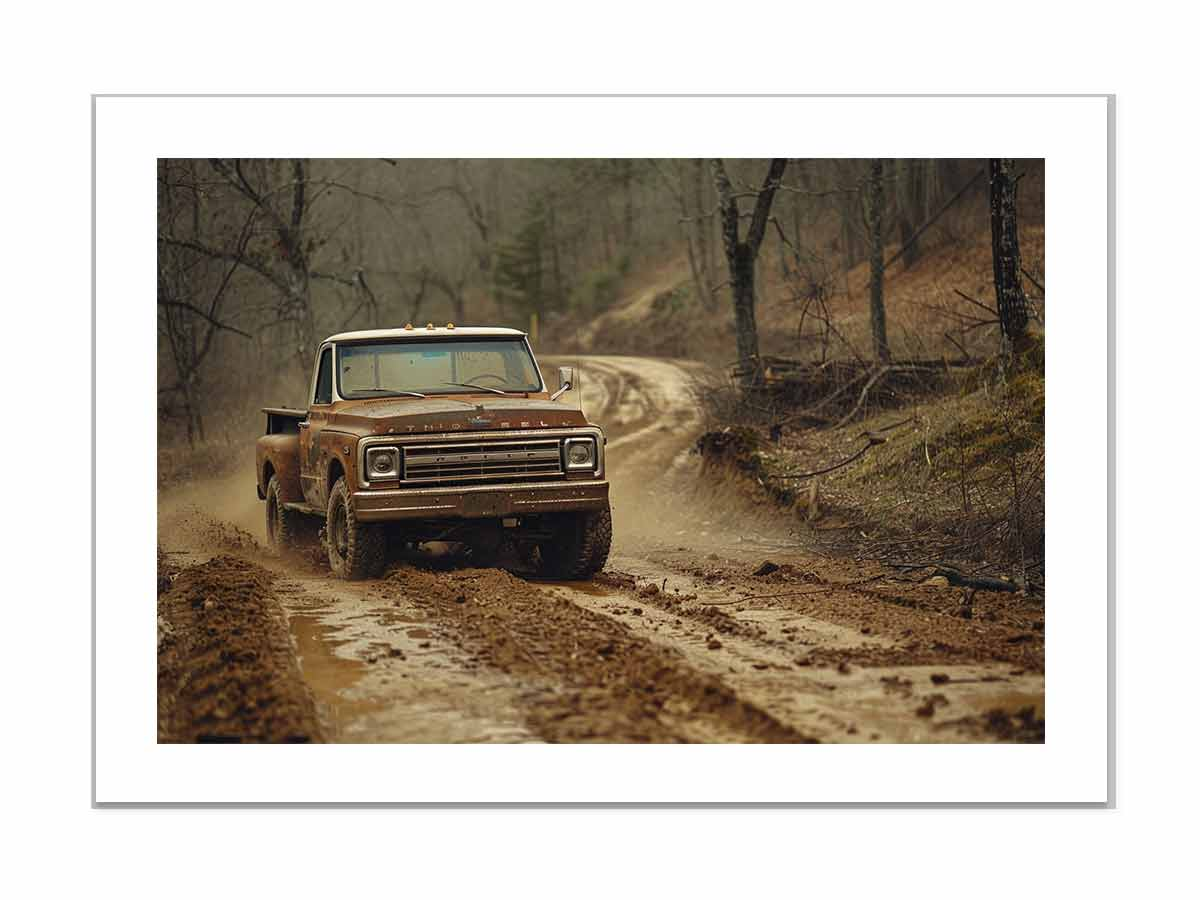 Vintage Car Mountain Road Art Print – High-Quality Archival Paper, Ready to Hang - BEYRUN