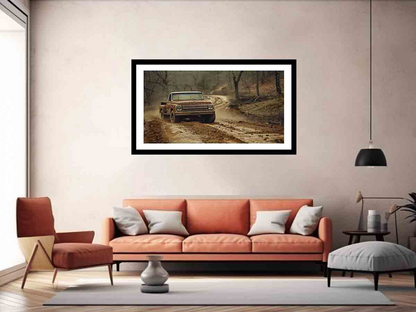 Vintage Car Mountain Road Art Print – High-Quality Archival Paper, Ready to Hang - BEYRUN