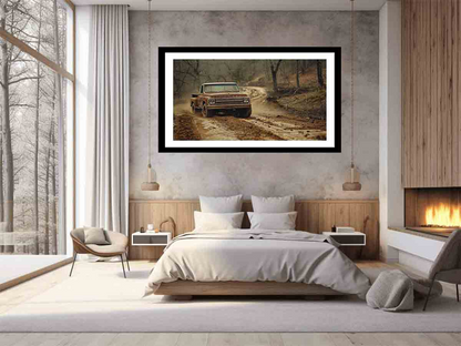 Vintage Car Mountain Road Art Print – High-Quality Archival Paper, Ready to Hang - BEYRUN