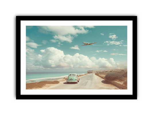 Car Beach Road Framed Print - High-Resolution Coastal Artwork, Ready to Hang - BEYRUN