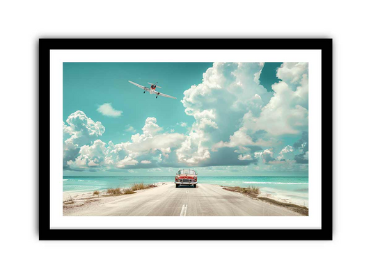 Beach Road Car Framed Print - Premium Photography with Radiata Pine Frame - BEYRUN