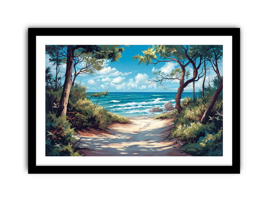 Beach Path Framed Print – Serene Coastal Art for Elegant Home Decor - BEYRUN