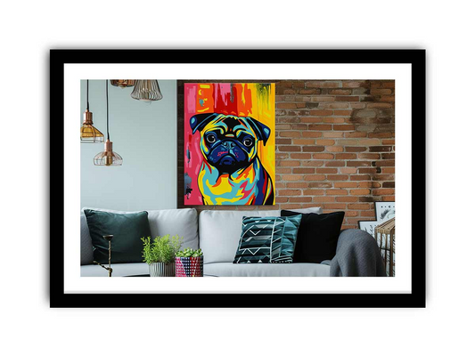 Pug Dog Framed Print - Premium Quality, Archival Paper, Radiata Pine Frame - BEYRUN