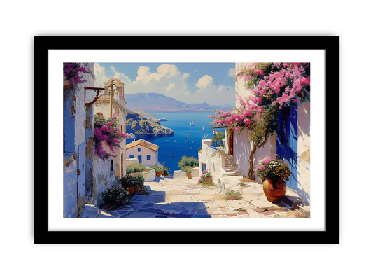 Stunning Greek Village Framed Print - High Quality Wall Art - BEYRUN