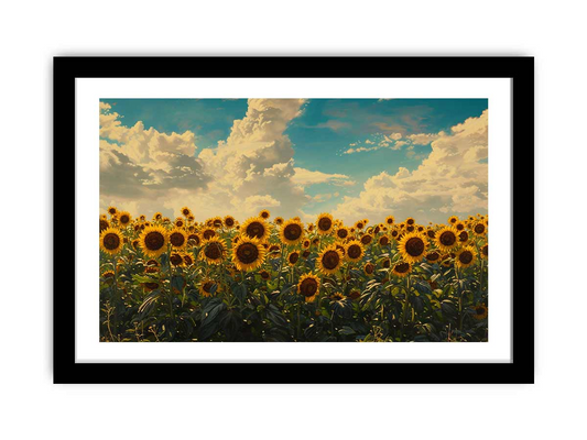 Summar Sunflower Framed Print - High-Resolution Archival Quality Art with Elegant Pine Wood Frame - Ready to Hang, Vibrant Wall Decor - BEYRUN