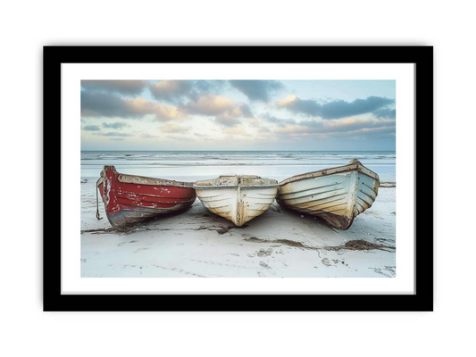 Three Boats Framed Print - Premium Quality Archival Paper & Radiata Pine Wood Frame - BEYRUN