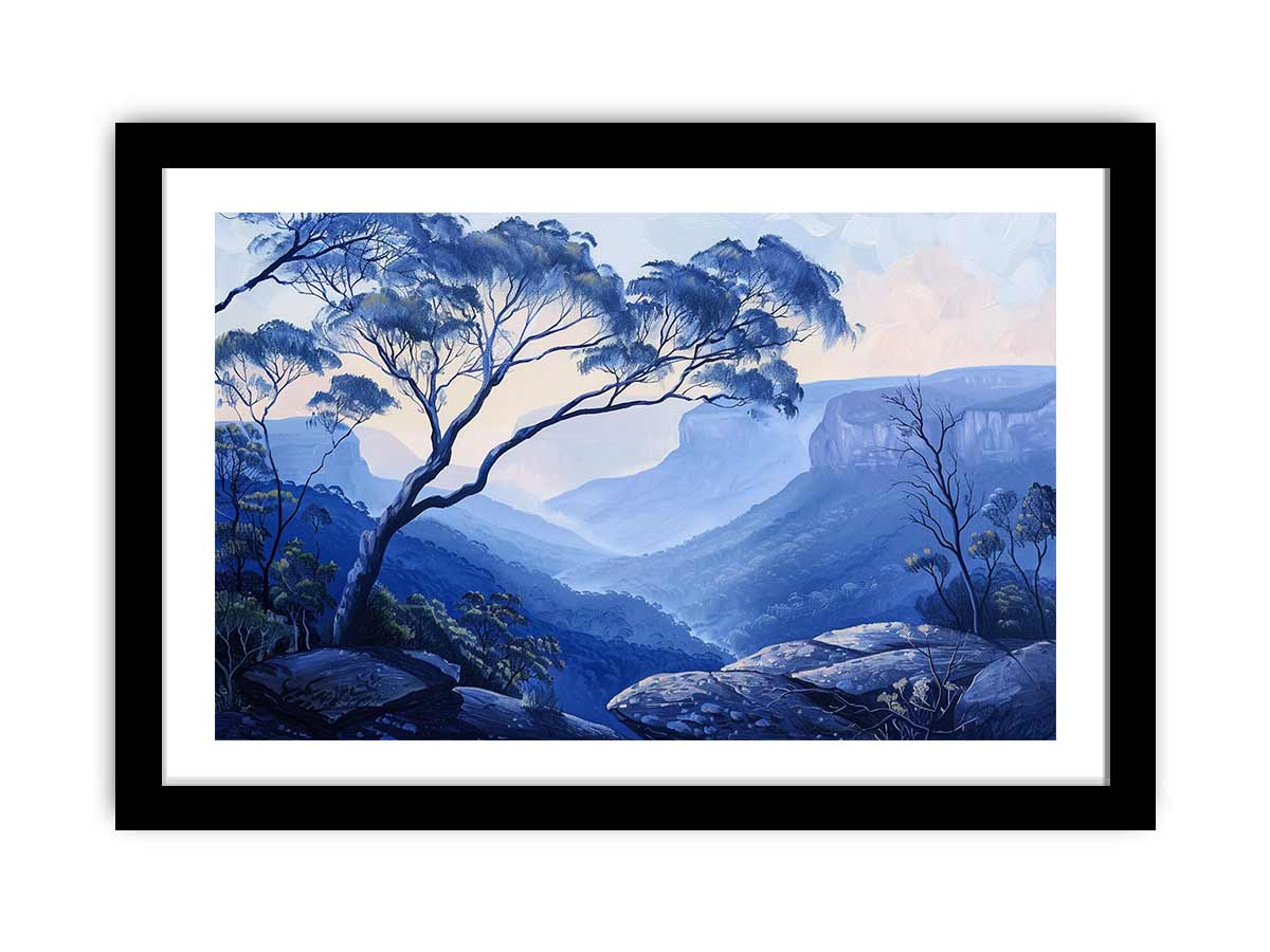 Blue Mountains Framed Print - Premium Archival Paper, Matte Finish, Ready to Hang - BEYRUN