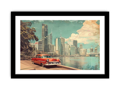 Brisbane City Vintage Framed Print - High Quality Matte Finish Art - BEYRUN