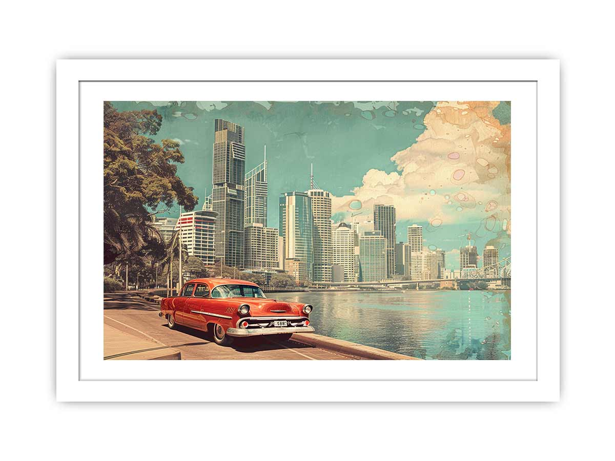 Brisbane City Vintage Framed Print - High Quality Matte Finish Art - BEYRUN