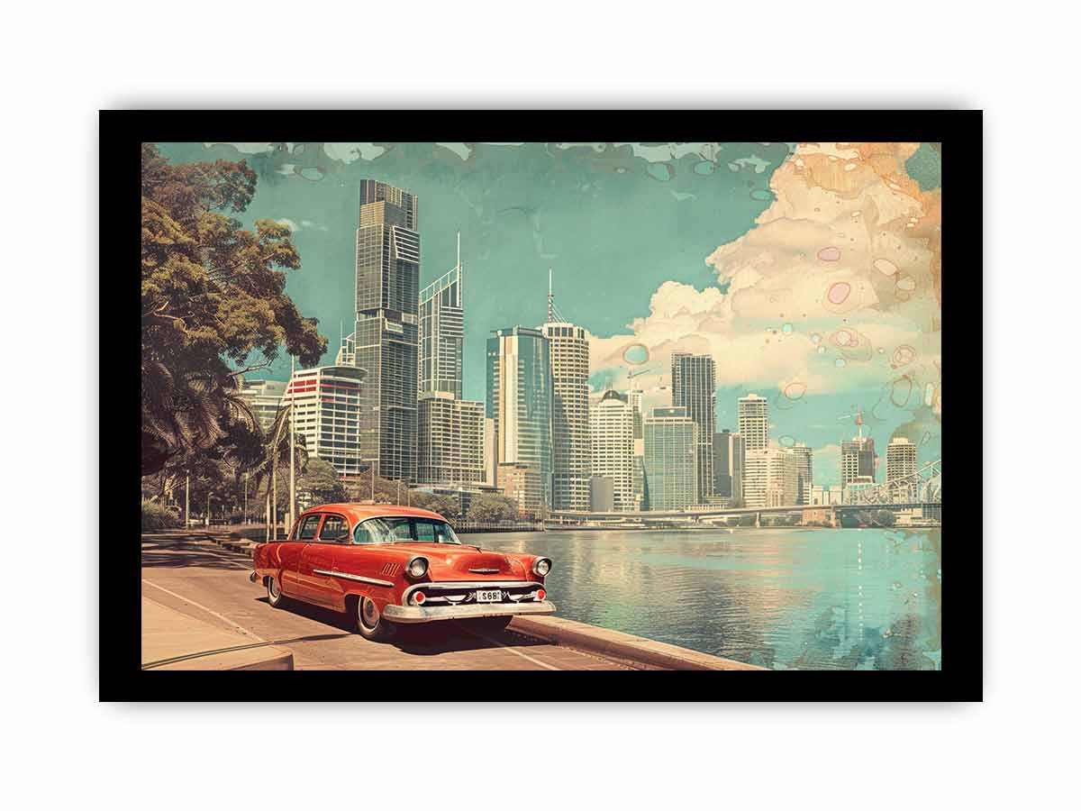 Brisbane City Vintage Framed Print - High Quality Matte Finish Art - BEYRUN