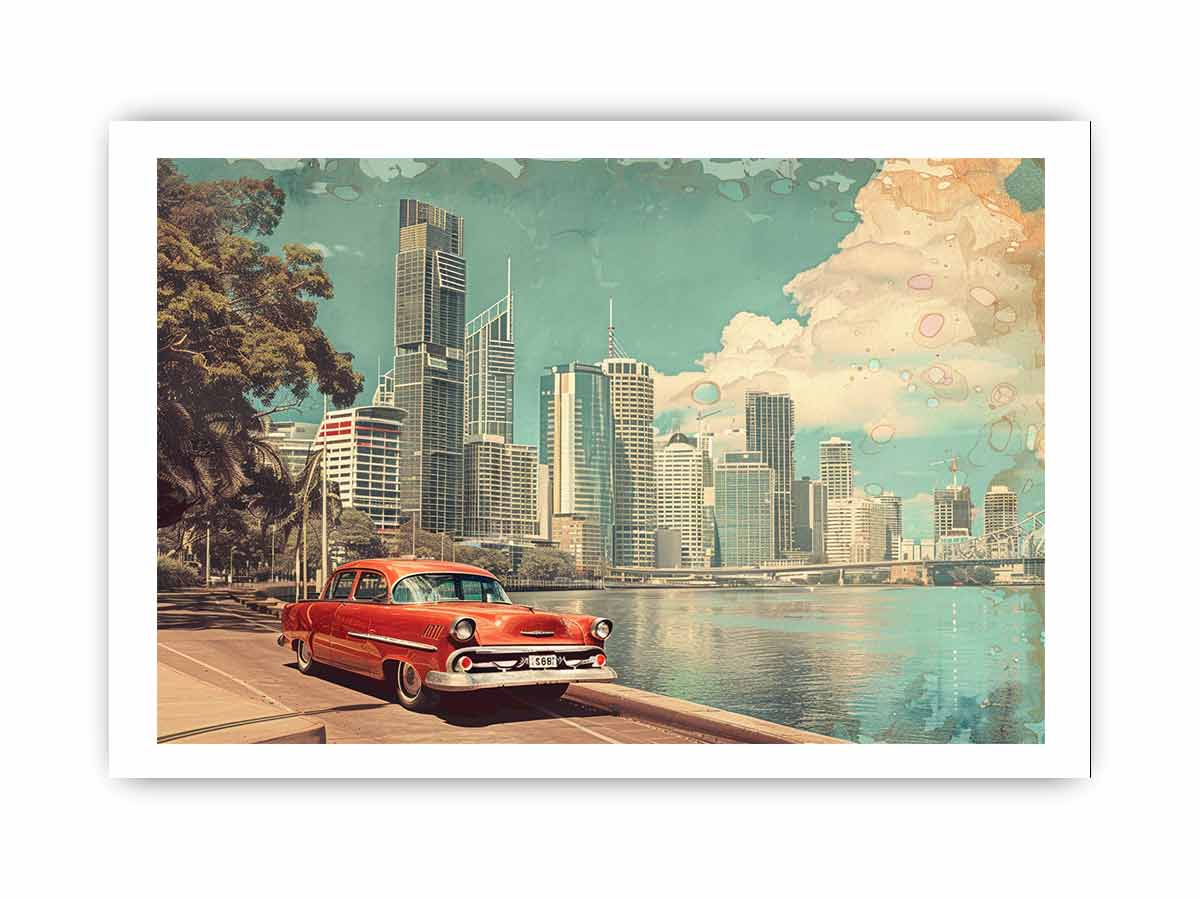 Brisbane City Vintage Framed Print - High Quality Matte Finish Art - BEYRUN