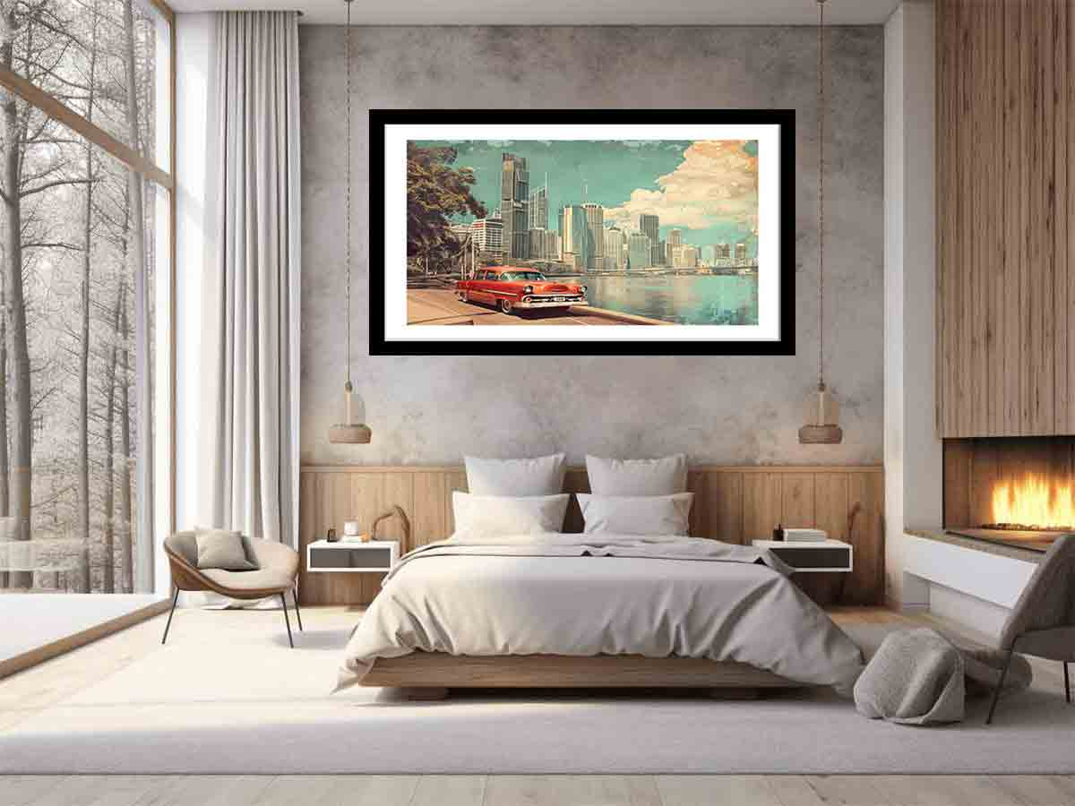 Brisbane City Vintage Framed Print - High Quality Matte Finish Art - BEYRUN