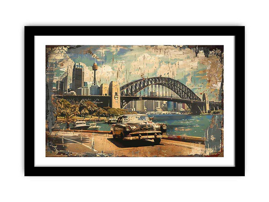 Sydney City Vintage Art Print with Elegant Frame - High Quality Wall Décor - BEYRUN