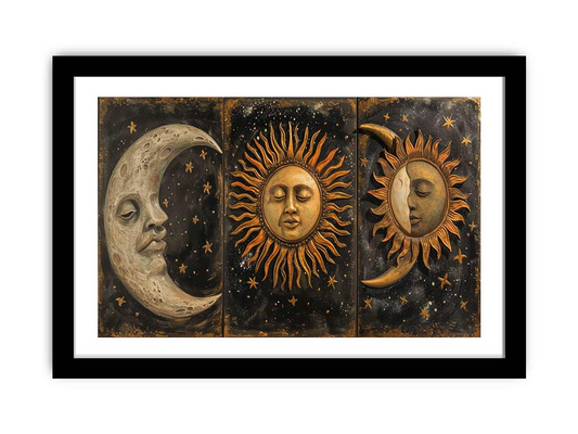 Sun Moon Framed Print Art - Premium Quality, Archival Paper, Ready to Hang | Celestial Elegance for Your Space - BEYRUN