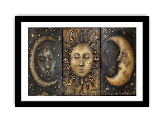 Elegant Sun & Moon Framed Print | High-Quality Archival Paper & Pine Wood Frame - BEYRUN