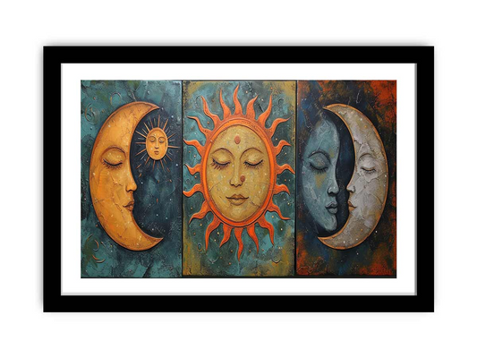 Sun Moon Framed Print - Premium Art Print with Radiata Pine Frame & Shatterproof Plexiglass - BEYRUN