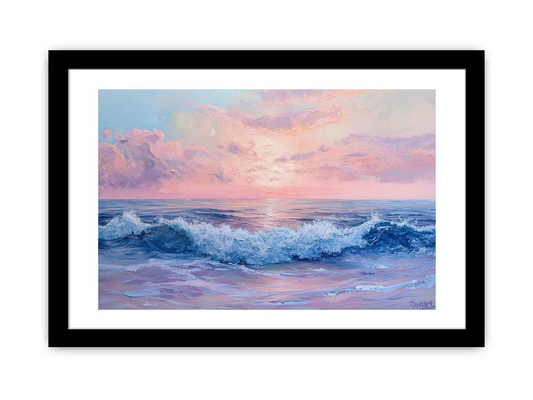 Pink Sunrise Sea Framed Print - Elegant Matte Finish Art with Pine Wood Frame - BEYRUN