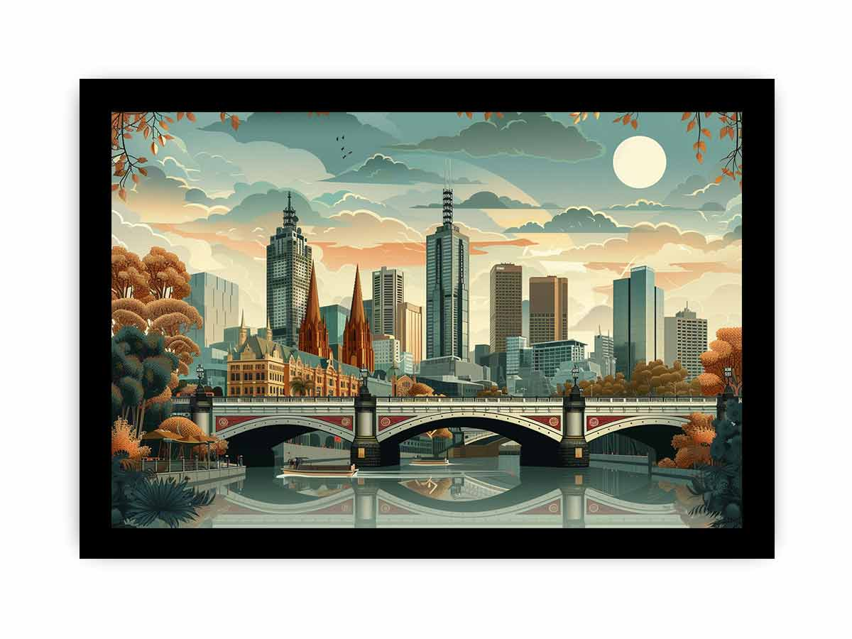 Melbourne Framed Print - Premium Archival Paper, Radiata Pine Frame - BEYRUN