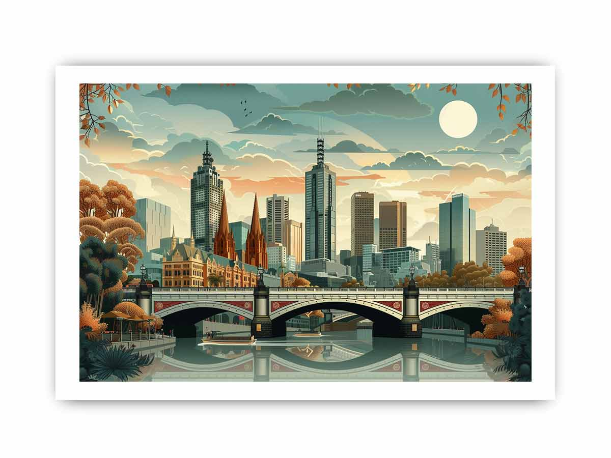 Melbourne Framed Print - Premium Archival Paper, Radiata Pine Frame - BEYRUN