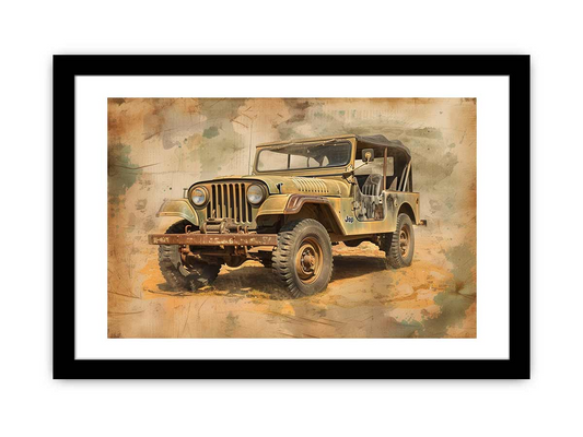 Vintage Jeep Framed Print - Premium Quality Archival Paper, Wooden Frame - BEYRUN