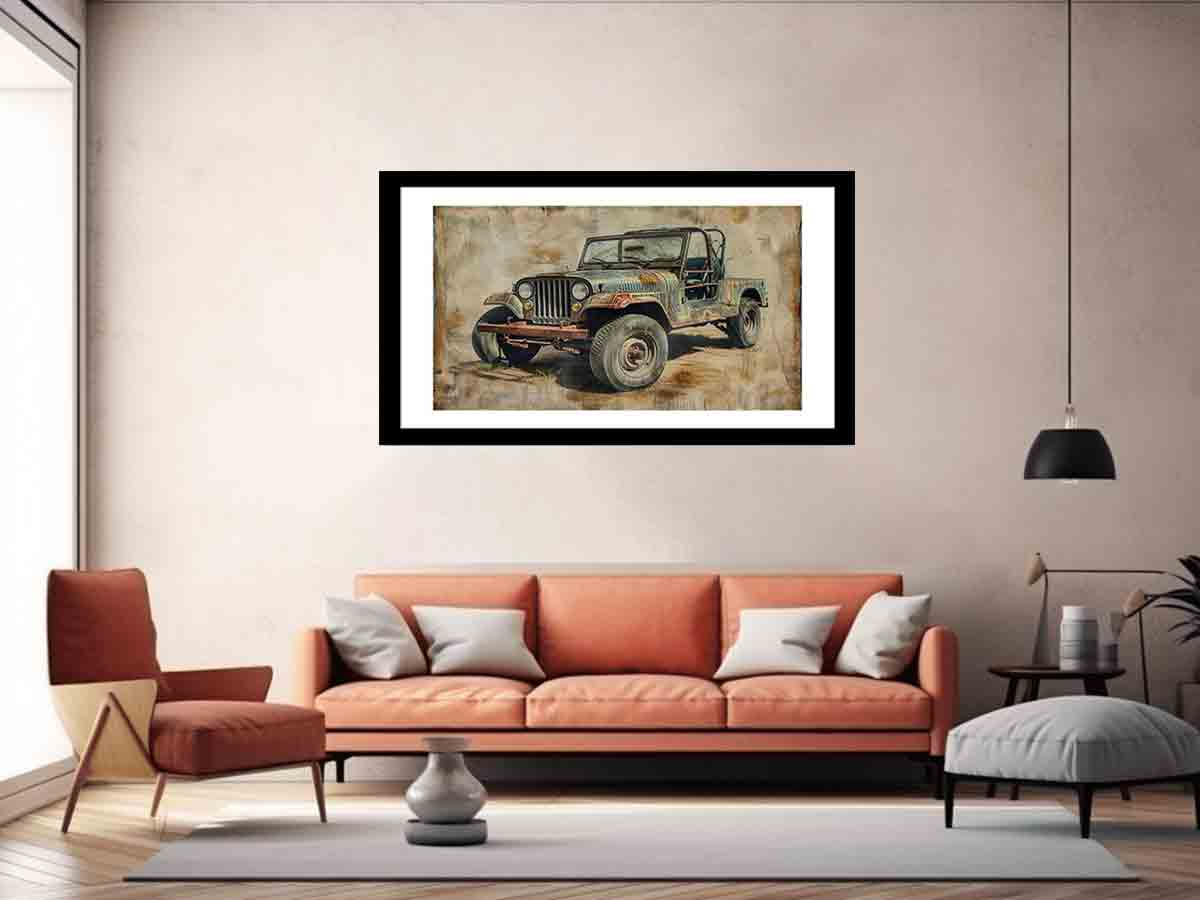 Vintage Jeep Framed Print - High-Quality Artwork, Ready to Hang, Classic Decor Piece - BEYRUN