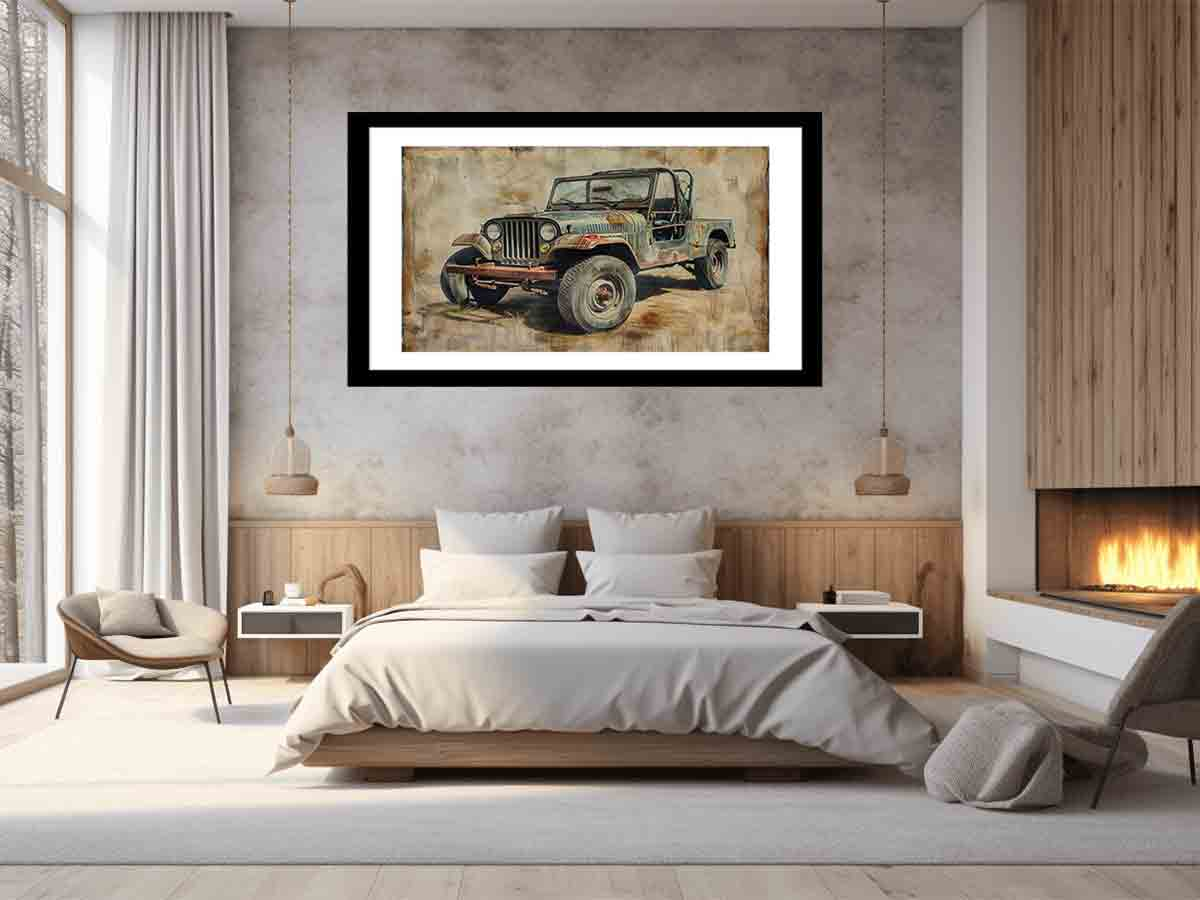 Vintage Jeep Framed Print - High-Quality Artwork, Ready to Hang, Classic Decor Piece - BEYRUN