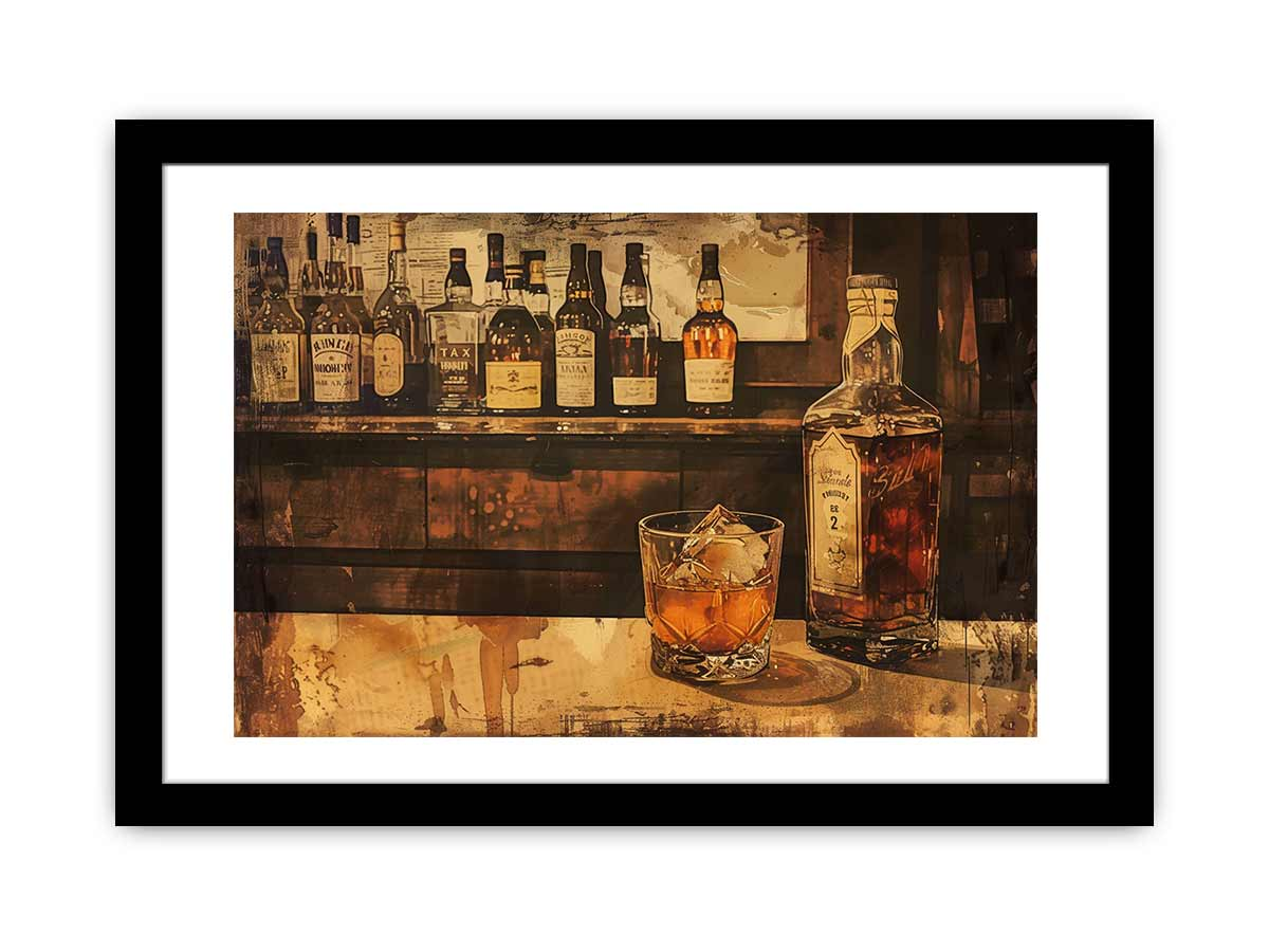 Vintage Whiskey Framed Print - High Quality, Archival Paper, Radiata Pine Frame - BEYRUN