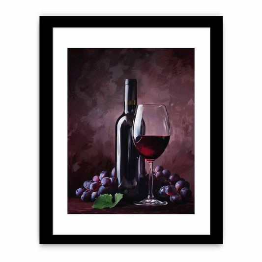 Elegant Red Wine Framed Print - Premium Archival Quality with Pine Wood Frame - Perfect Wall Art for Home or Office - BEYRUN