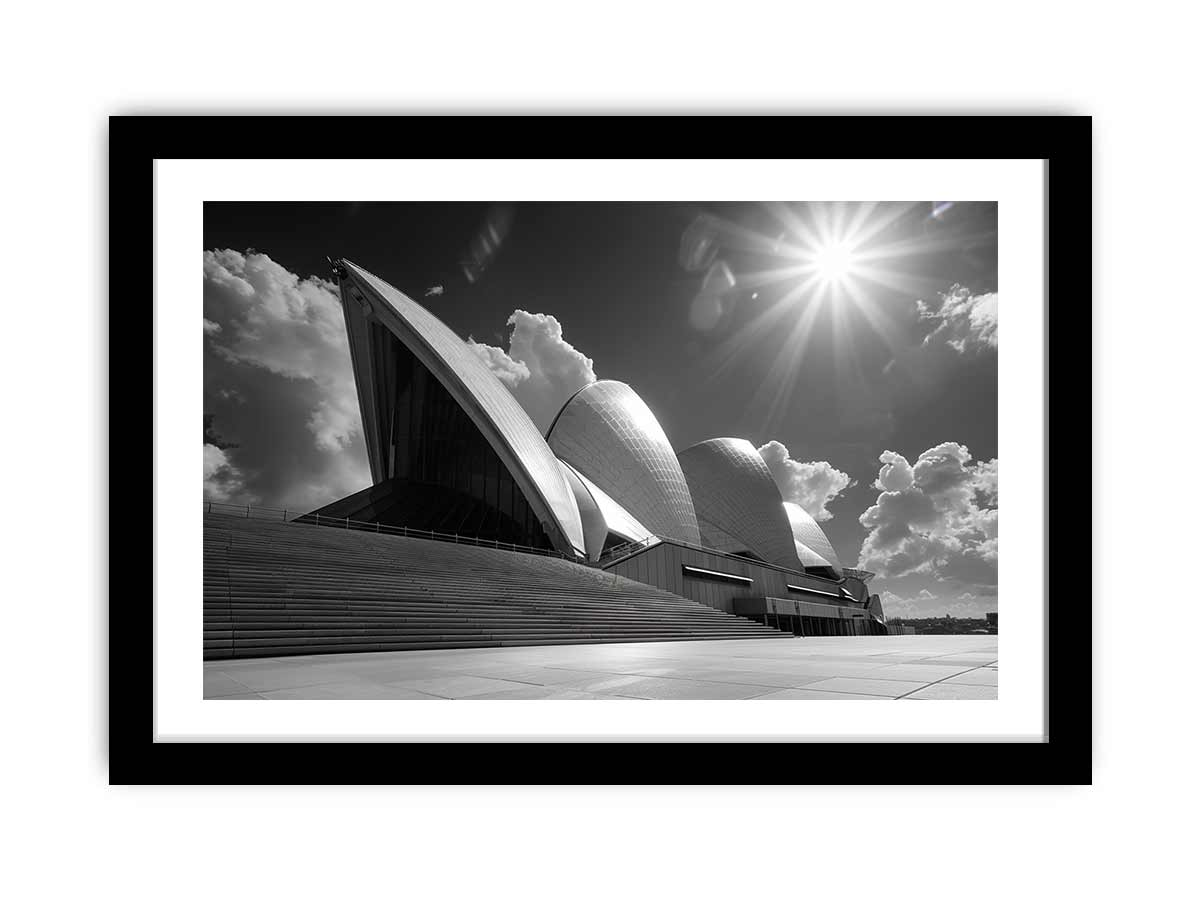 Opera House Black and White Framed Print - High-Resolution Art with Elegant Pine Wood Frame - BEYRUN