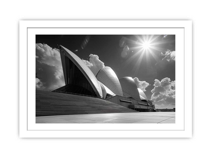 Opera House Black and White Framed Print - High-Resolution Art with Elegant Pine Wood Frame - BEYRUN