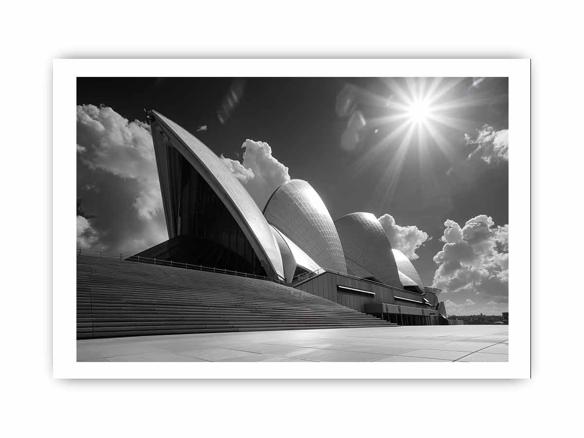 Opera House Black and White Framed Print - High-Resolution Art with Elegant Pine Wood Frame - BEYRUN