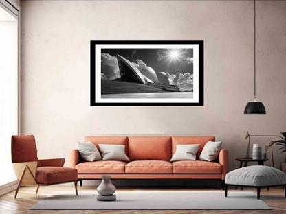 Opera House Black and White Framed Print - High-Resolution Art with Elegant Pine Wood Frame - BEYRUN