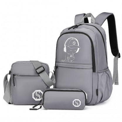 Kono Lightweight & Glow-in-the-Dark 3-Piece Laptop Backpack Set - Grey | Stylish & Practical - BEYRUN