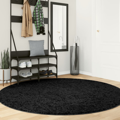 vidaXL Rug OVIEDO Short Pile Black Ø 200 cm - Luxurious Round Area Rug for Elegant Home Decor - BEYRUN