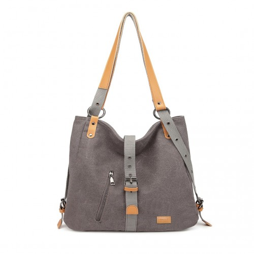 Kono Casual Canvas Dual-Use Bag - Large Capacity Shoulder Bag & Backpack in Grey - BEYRUN