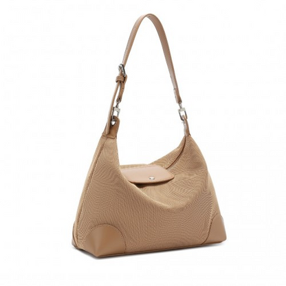 Miss Lulu Chic Mesh Casual Shoulder Bag with PU Accents - Khaki - BEYRUN