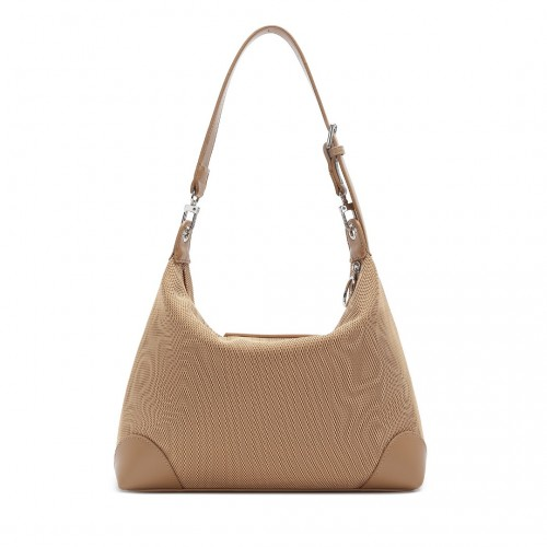 Miss Lulu Chic Mesh Casual Shoulder Bag with PU Accents - Khaki - BEYRUN