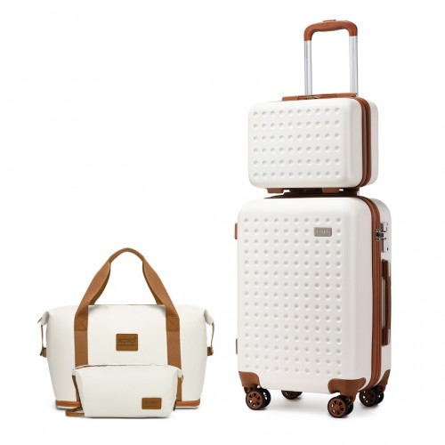 Kono 20 Inch ABS Carry On Cabin Suitcase | 4 Piece Travel Set with Vanity Case, Weekend Bag & Toiletry Bag - Cream - BEYRUN