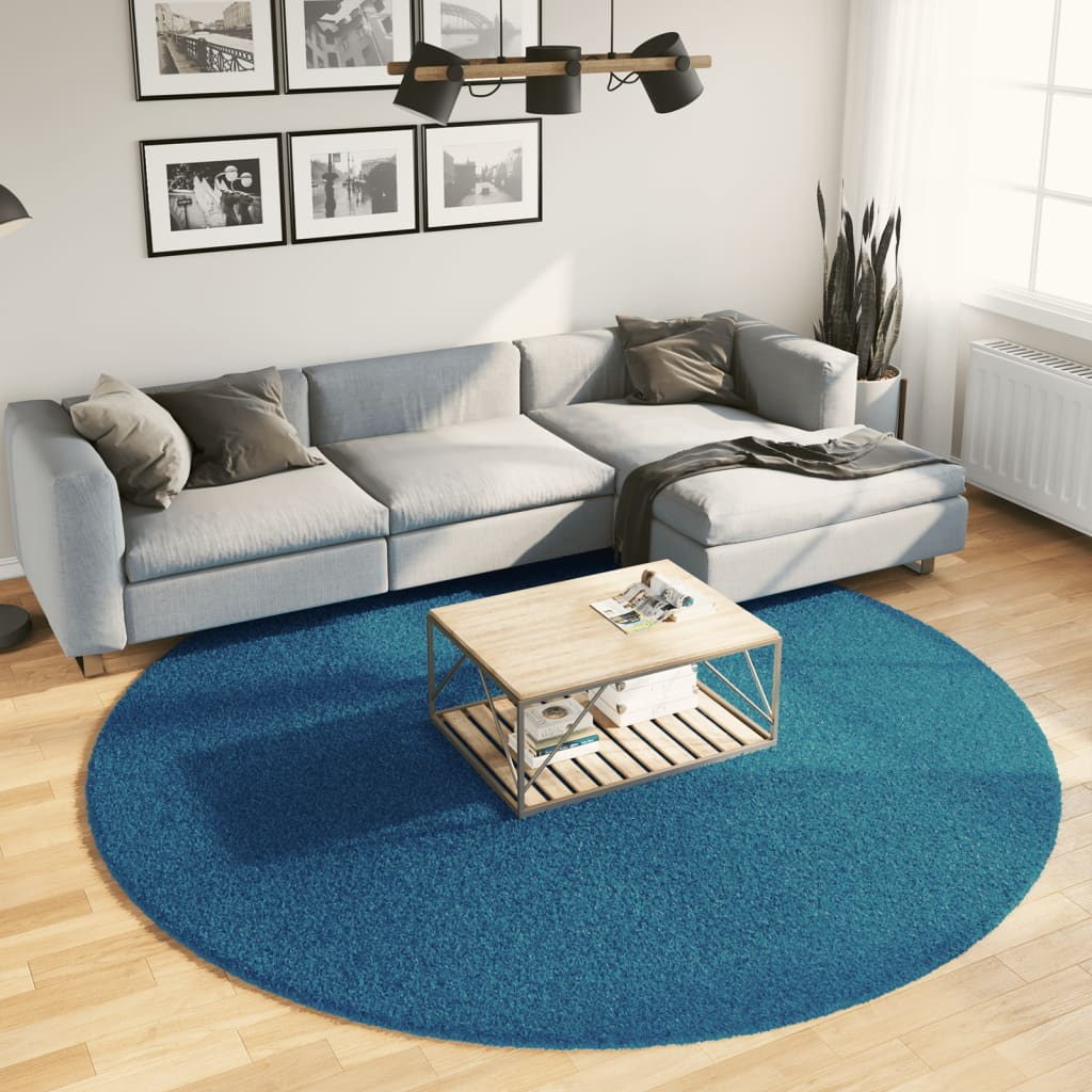 vidaXL OVIEDO Soft Turquoise Area Rug - 240 cm Diameter, Cozy & Durable for Living Room, Bedroom, Office - BEYRUN