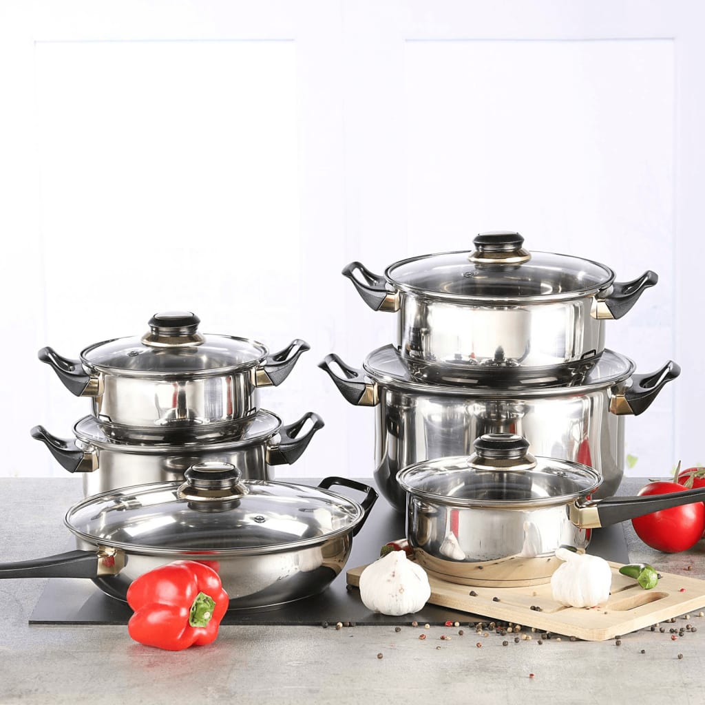 HI 12-Piece Stainless Steel Cookware Set - Durable & Versatile, Dishwasher Safe - BEYRUN