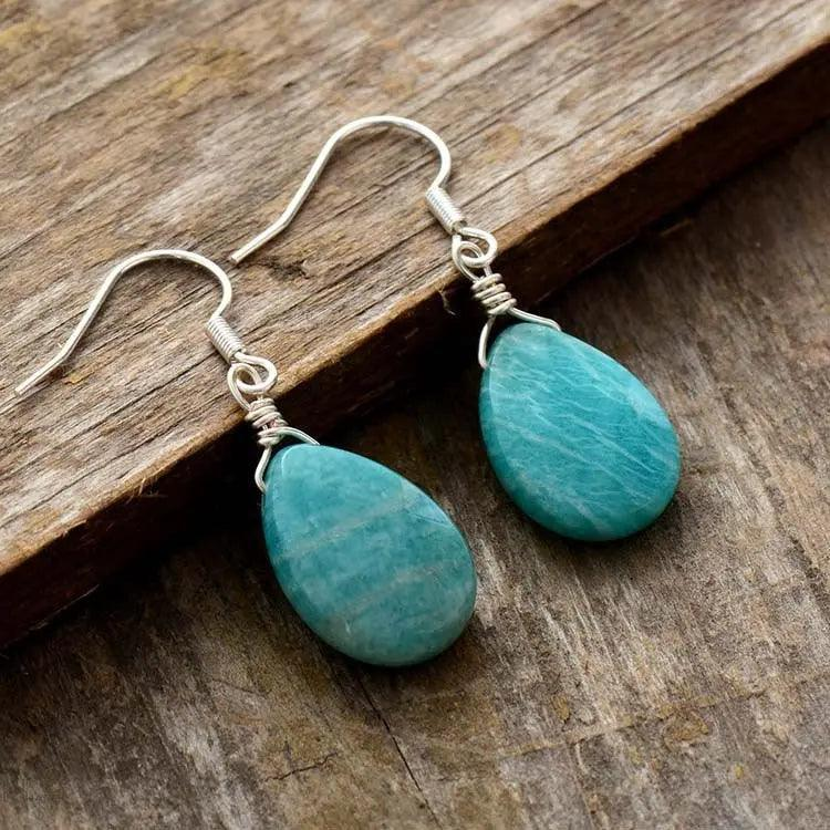 Amazonite Teardrop Earrings - Skyblue | Calming and Elegant - BEYRUN