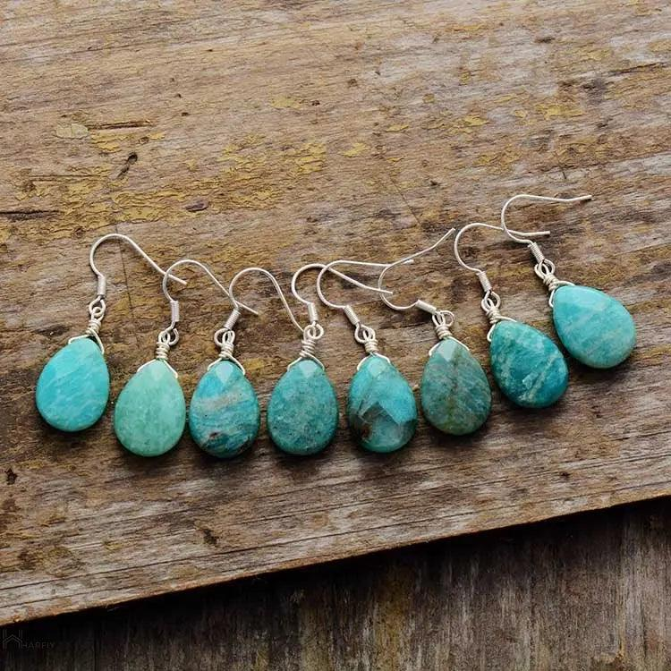 Amazonite Teardrop Earrings - Skyblue | Calming and Elegant - BEYRUN